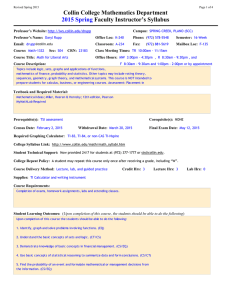 Collin College Mathematics Department Faculty Instructor’s Syllabus  2015
