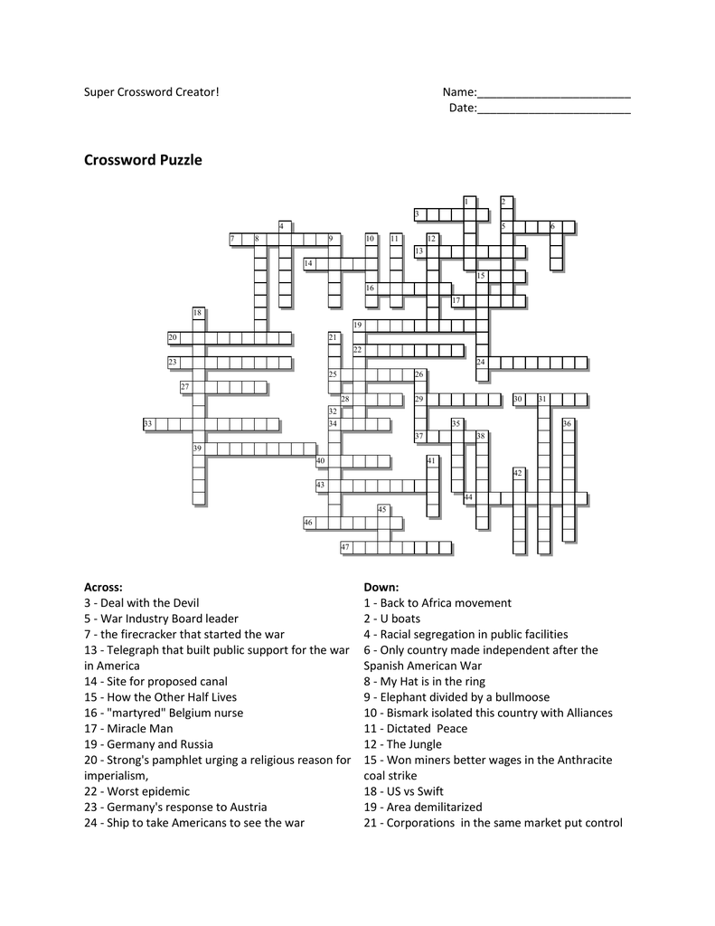10 Chapter 29 The Great War Crossword Puzzle AmiByllie