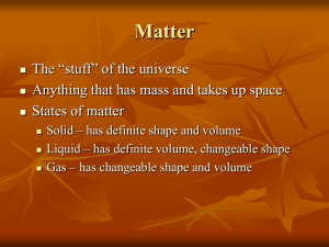 Matter The “stuff” of the universe States of matter