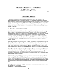 Hazleton Area School District Anti-Bullying Policy  Authorization Reference
