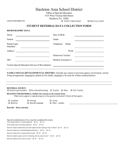 Hazleton Area School District STUDENT REFERRAL/DATA COLLECTION FORM Office of Special Education