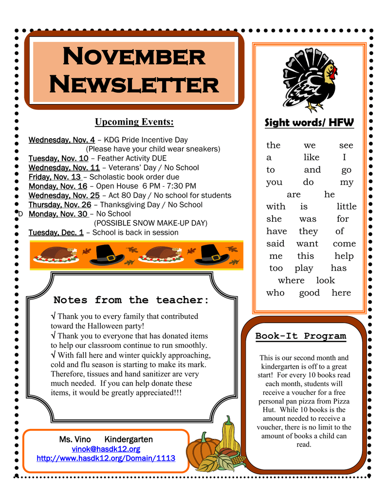 November Newsletter Sight words/ HFW