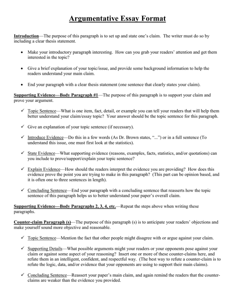 argument analytical essay layout