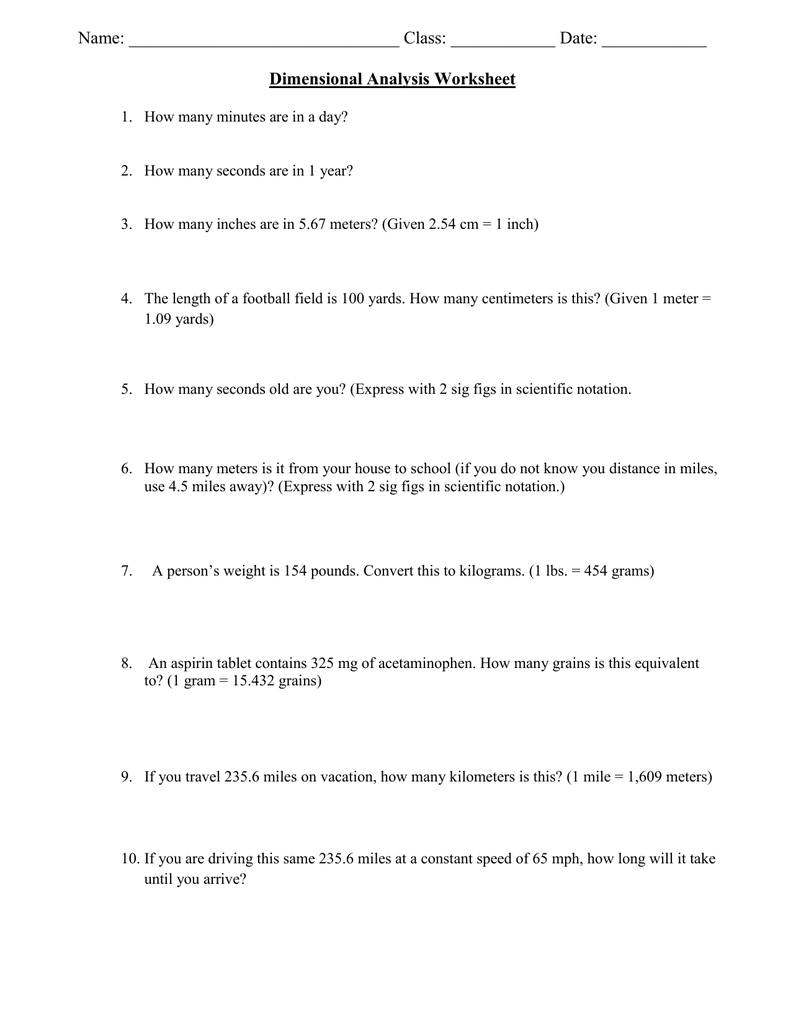 Name: Class: ______ Date: ______ Dimensional Analysis Worksheet With Regard To Dimensional Analysis Worksheet 2