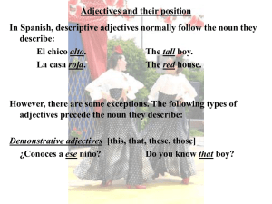 Adjectives and their position describe: