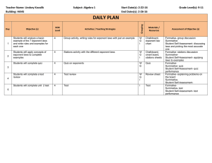 Teacher Name: Lindsey Kovalik  Subject: Algebra 1 Start Date(s): 2-22-16