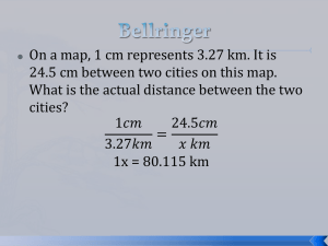 On a map, 1 cm represents 3.27 km. It is