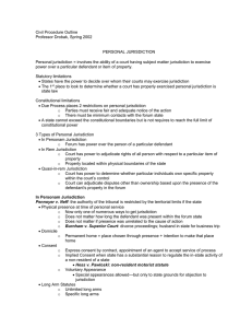 Civil Procedure Outline Professor Drobak, Spring 2002  PERSONAL JURISDICTION