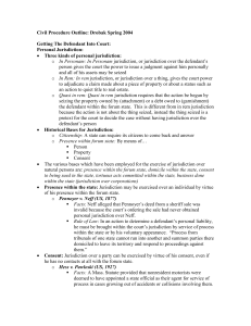 Civil Procedure Outline: Drobak Spring 2004  Getting The Defendant Into Court: