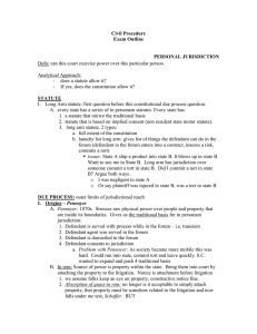 Civil Procedure Exam Outline PERSONAL JURISDICTION