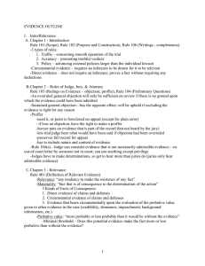 EVIDENCE OUTLINE  I.  Intro/Relevance A. Chapter 1 - Introduction