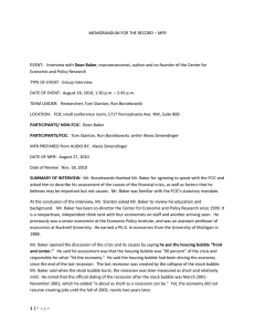 MEMORANDUM FOR THE RECORD – MFR  Dean Baker Economic and Policy Research