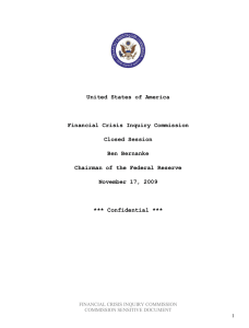 United States of America Financial Crisis Inquiry Commission Closed Session