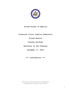 United States of America Financial Crisis Inquiry Commission Closed Session