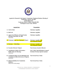 Agenda for Financial Crisis Inquiry Commission Telephonic Business Meeting of