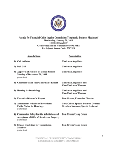 Agenda for Financial Crisis Inquiry Commission Telephonic Business Meeting of