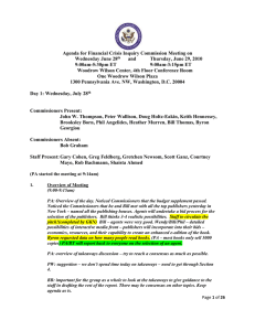 Agenda for Financial Crisis Inquiry Commission Meeting on Wednesday June 28 and
