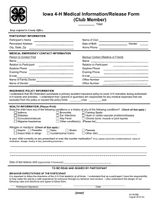 Iowa 4-H Medical Information/Release Form (Club Member) Year
