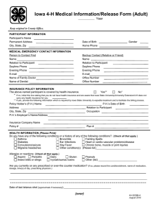 Iowa 4-H Medical Information/Release Form (Adult) Year