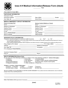 Iowa 4-H Medical Information/Release Form (Adult) Year