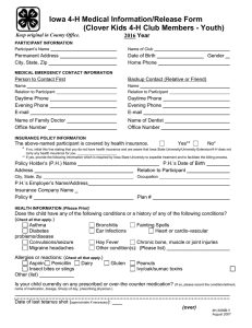 Iowa 4-H Medical Information/Release Form  2016 Year