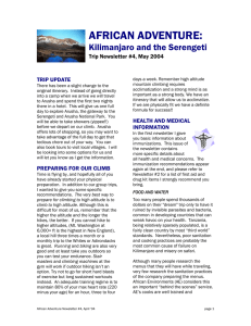 AFRICAN ADVENTURE: Kilimanjaro and the Serengeti Trip Newsletter #4, May 2004