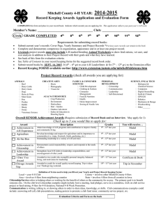 2014-2015 Mitchell County 4-H YEAR: Record Keeping Awards Application and Evaluation Form