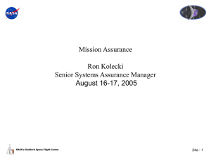 Mission Assurance Ron Kolecki Senior Systems Assurance Manager August 16-17, 2005
