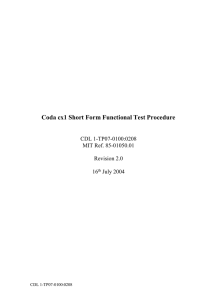 Coda cx1 Short Form Functional Test Procedure  CDL 1-TP07-0100:0208 MIT Ref. 85-01050.01