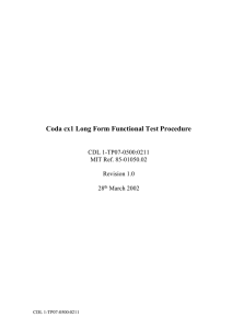 Coda cx1 Long Form Functional Test Procedure  CDL 1-TP07-0500:0211 MIT Ref. 85-01050.02
