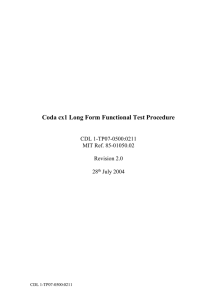 Coda cx1 Long Form Functional Test Procedure  CDL 1-TP07-0500:0211 MIT Ref. 85-01050.02