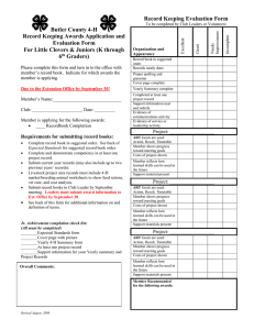 Record Keeping Evaluation Form Butler County 4-H  Record Keeping Awards Application and