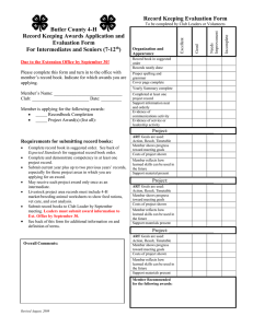 Record Keeping Evaluation Form Butler County 4-H  Record Keeping Awards Application and