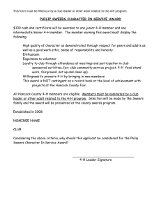 This form must be filled out by a club leader...  $100 cash and certificate will be awarded to one junior... PHILIP SWEERS CHARACTER IN SERVICE AWARD