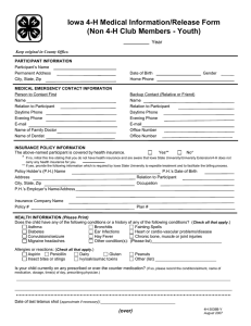 Iowa 4-H Medical Information/Release Form (Non 4-H Club Members - Youth) Year