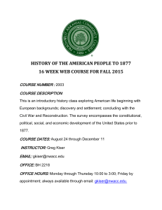 HISTORY OF THE AMERICAN PEOPLE TO 1877 COURSE NUMBER :