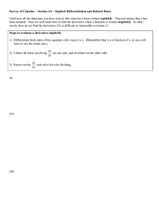 Survey of Calculus – Section 3.6 – Implicit Differentiation and...  explicitly implicitly