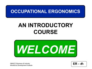 WELCOME AN INTRODUCTORY COURSE OCCUPATIONAL ERGONOMICS