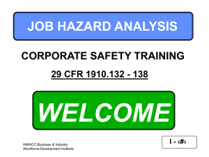 WELCOME JOB HAZARD ANALYSIS CORPORATE SAFETY TRAINING 29 CFR 1910.132 - 138