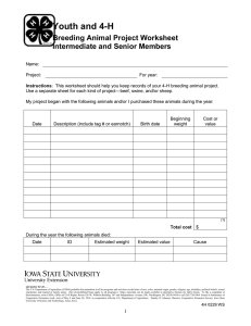 Youth and 4-H Breeding Animal Project Worksheet Intermediate and Senior Members