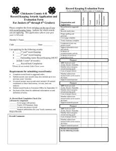 Record Keeping Evaluation Form Chickasaw County 4-H  Record Keeping Awards Application and
