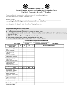 Chickasaw County 4-H  Record Keeping Awards Application and Evaluation Form