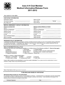 Iowa 4-H Club Member Medical Information/Release Form 2011-2012