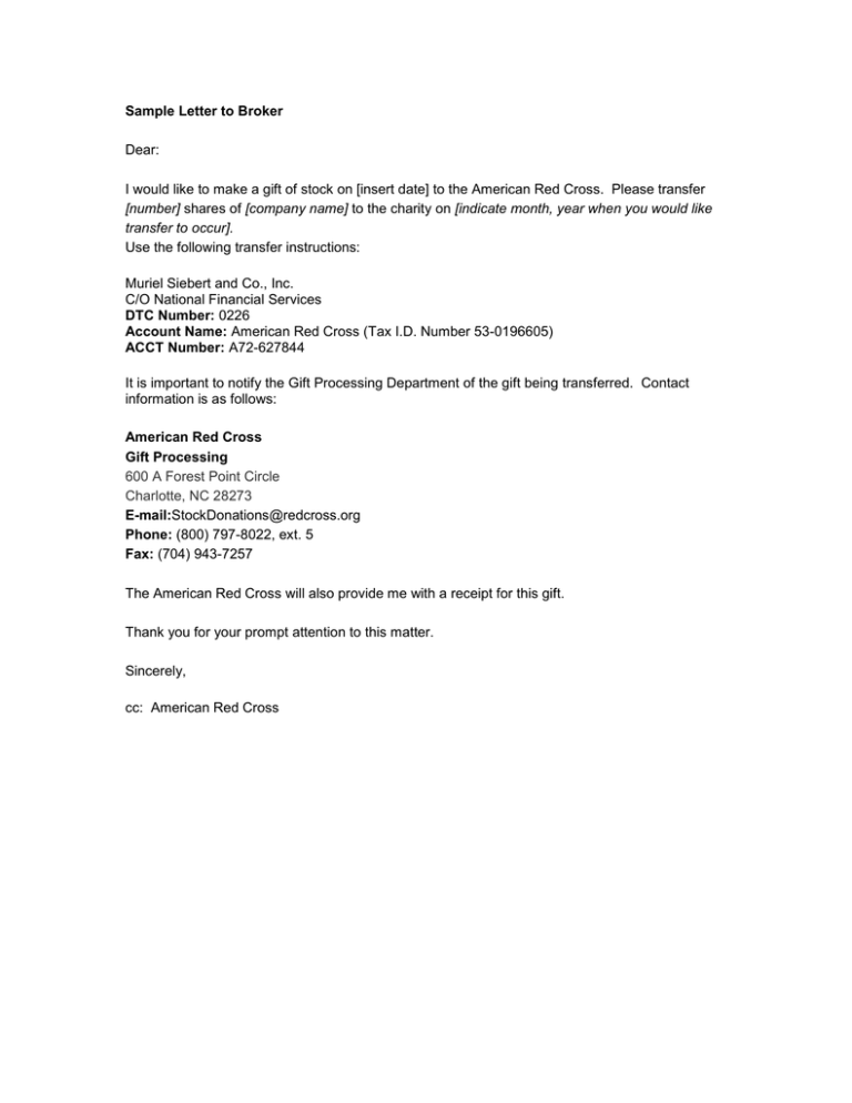 Sample Letter To Broker Dear 