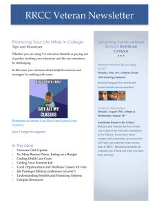 RRCC Veteran Newsletter  Financing Your Life While in College Upcoming Events Veteran