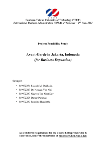 Avant-Garde in Jakarta, Indonesia (for Business Expansion) Project Feasibility Study