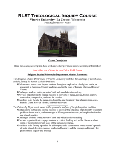 RLST Theological Inquiry Course Viterbo University- La Crosse, Wisconsin