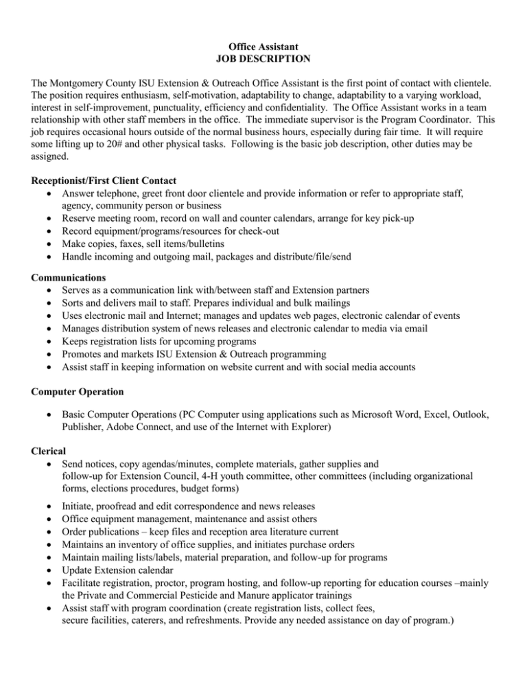 Office Assistant JOB DESCRIPTION