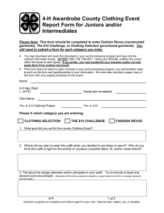 4-H Awardrobe County Clothing Event Report Form for Juniors and/or Intermediates