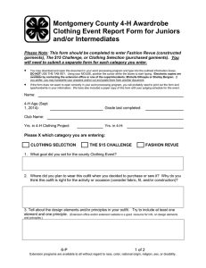 Montgomery County 4-H Awardrobe Clothing Event Report Form for Juniors and/or Intermediates